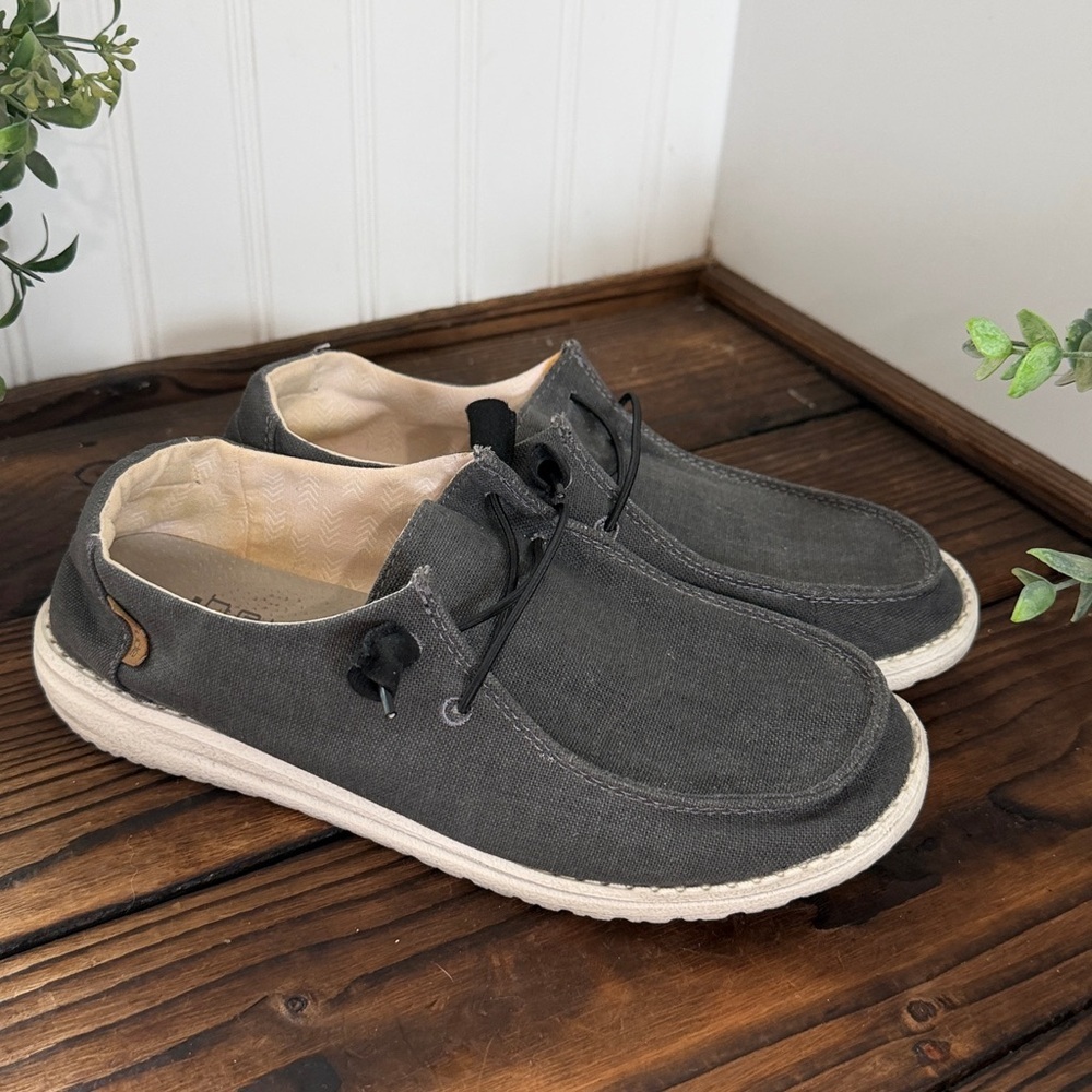 Hey Dude Wendy Chambray Off Black Slip On Loafers - Picture 3 of 8